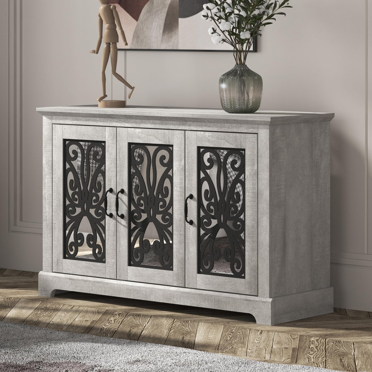 Galano Calidia 3 Door Sideboard Buffet Cabinet for Living Room, 15.7" D x 45.7" W x 29.3" H, Dusty Grey Oak