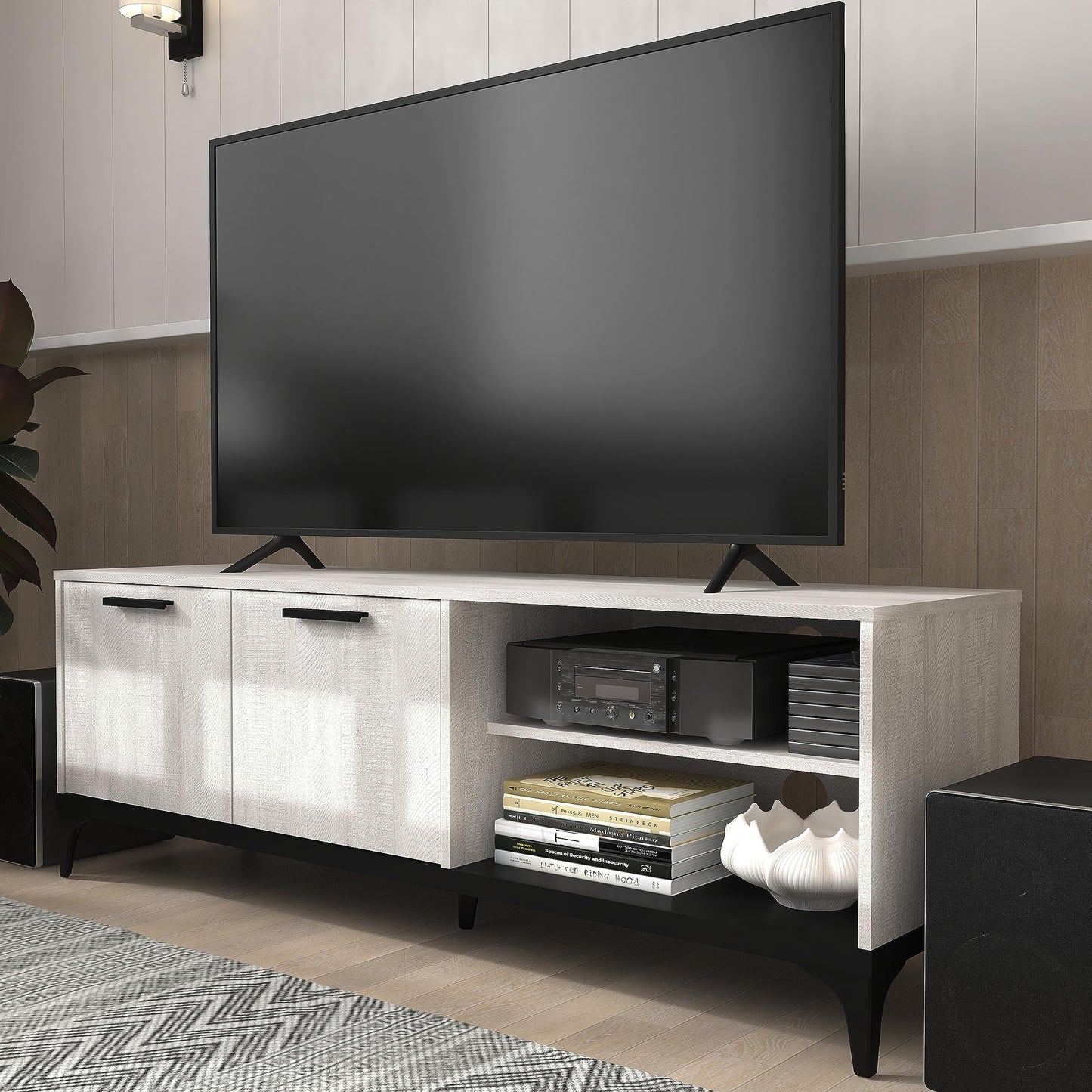 Galano Lawrence 2 Door TV Unit, Entertainment Centre for up to 65" TV, 140cm TV Unit with 2 Doors, TV Stand Cabinet for Living Room, Large Storage (Knotty Oak)