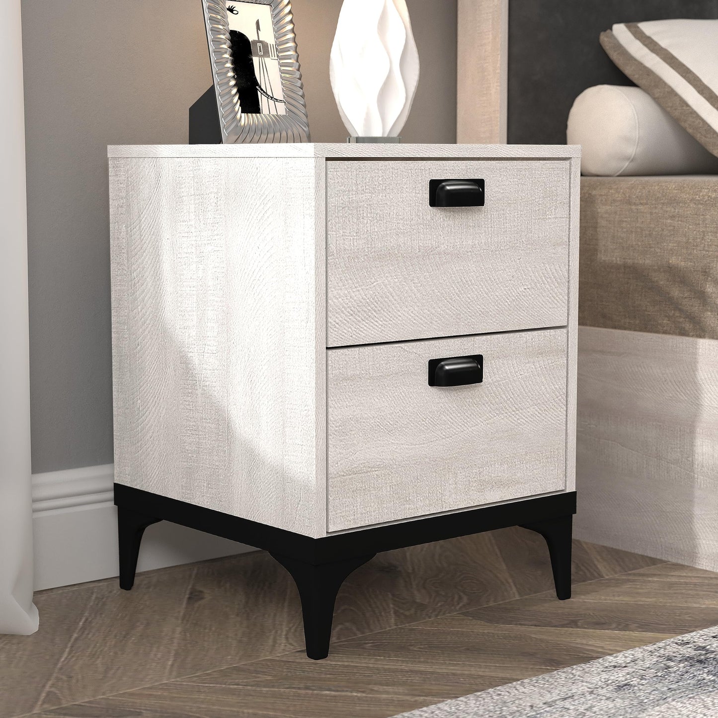 Galano Lawrence 2 Drawer Bedside Table - Bedside Dresser for Bedroom - Organizers and Storage Cabinet for Hallway, Entryway, Living Room, (Knotty Oak)