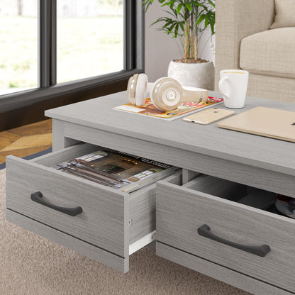 Galano Limestone Coffee Table - 2 Drawer Storage Unit - Engineered Wood Storage Cabinet, Rectangular Living Room Table with Storage (Dark Grey)