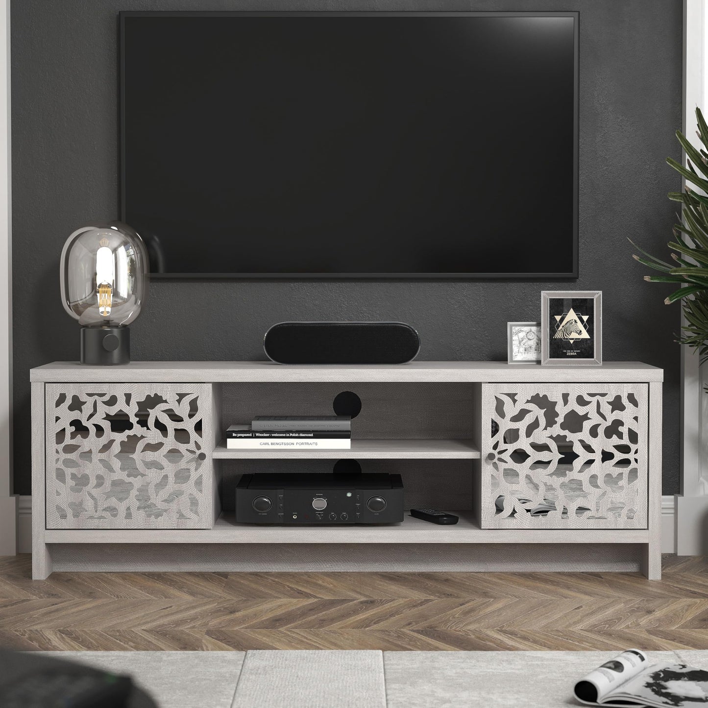 Galano Norwich 2 Door TV Unit, Entertainment Centre for up to 60 inch TV, TV Stand Cabinet for Living Room, Large Storage (Dusty Grey Oak)