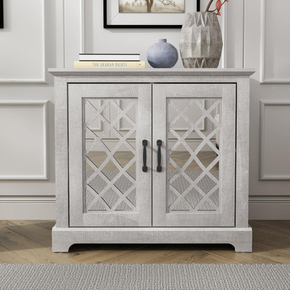 Galano Millicent 2 Door Sideboard, Buffet Cabinet with Acrylic Mirror Doors, 15.7" D x 32.4" W x 29.3" H, Dusty Grey Oak