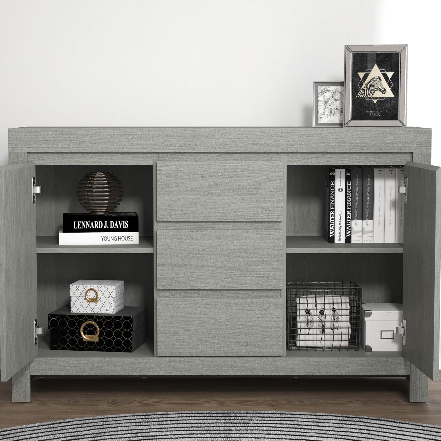 Galano Cubbot 2 Door 3 Drawer Sideboard - Storage Cabinet with 2 Doors and Drawers - Freestanding Cabinet for Living Room & Hallway - 35.3 x 116 x 76.5 cm - Dark Grey Oak