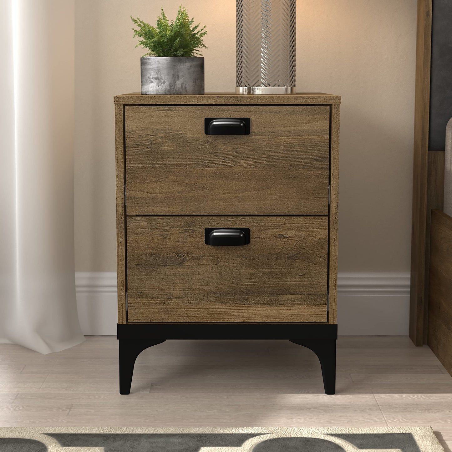 Galano Lawrence 2 Drawer Bedside Table - Bedside Dresser for Bedroom - Organizers and Storage Cabinet for Hallway, Entryway, Living Room, (Knotty Oak)