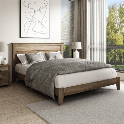 Galano Tiena Wood Platform Queen Bed Frame with Headboard, Fit 60'' x 80'' Mattress Foundation with Wood Slat Support, No Box Spring Needed, 65.8" L x 85.4" W x 40.1" H, Knotty Oak