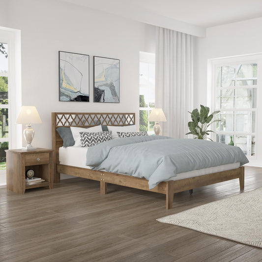 Galano Aideliz Queen-Bettrahmen mit Kopfteil und Lattenrost aus Holz, Matratzenunterlage, kein Boxspringbett erforderlich, 163,5 cm T x 216,5 cm B x 102,5 cm H, Asteiche