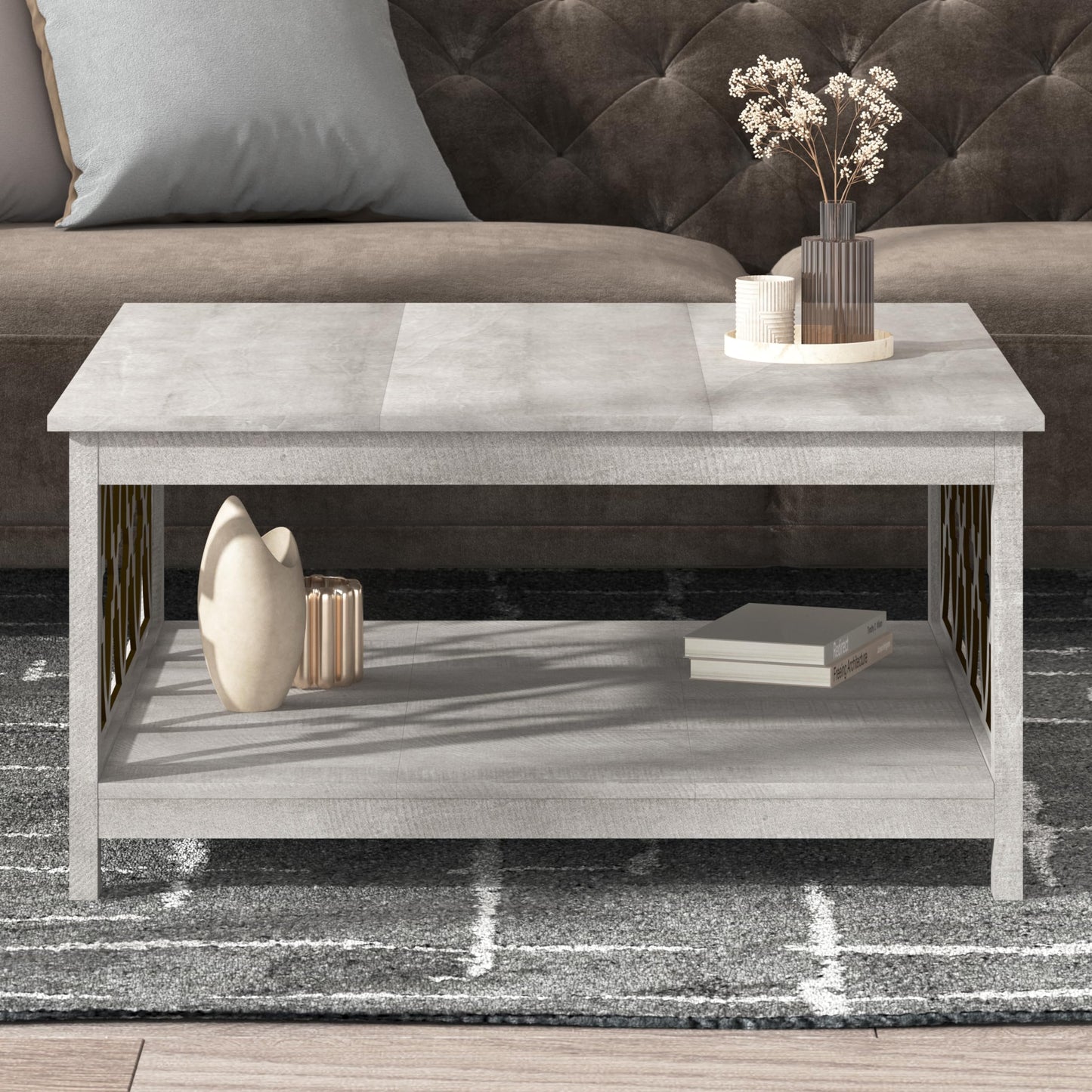 Galano Heron Modern Coffee Table for Living Room, Wood Square Center Table with Storage Shelf, Wooden Accent Cocktail Table for Home Office Small Apartment, 34.8" D x 34.9" W x 17.1" H, Knotty Oak