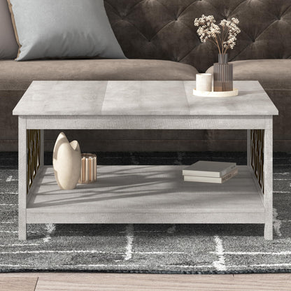 Galano Heron Modern Coffee Table for Living Room, Wood Square Center Table with Storage Shelf, Wooden Accent Cocktail Table for Home Office Small Apartment, 34.8" D x 34.9" W x 17.1" H, Knotty Oak