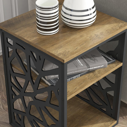 Galano Candence Side Table with Shelf - Modern Distressed Oak Finish - Metal Side Table Cabinet for Hallway - Entryway - Foyer - Living Room - Bedroom - Space Saving