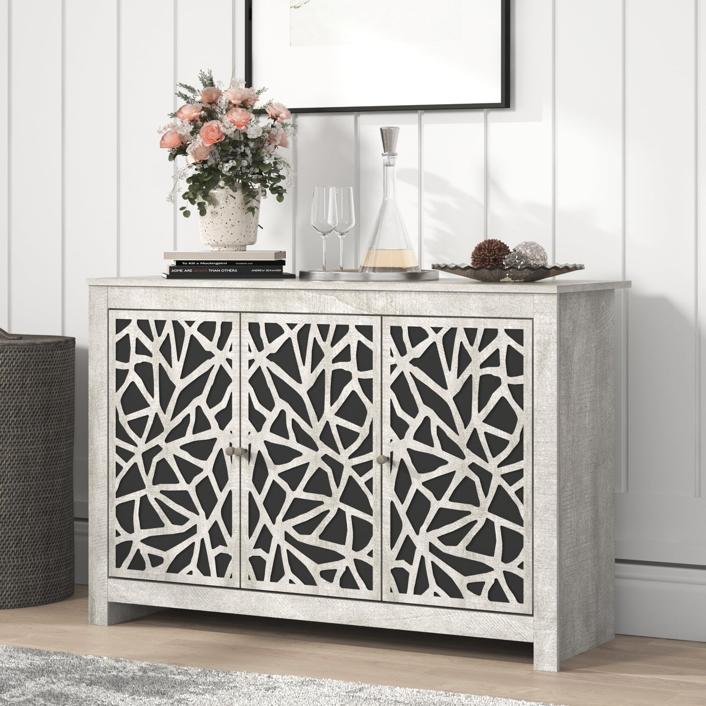 Galano Calidia 3 Door Sideboard Buffet Cabinet for Living Room, 15.7" D x 45.7" W x 29.3" H, Dusty Grey Oak