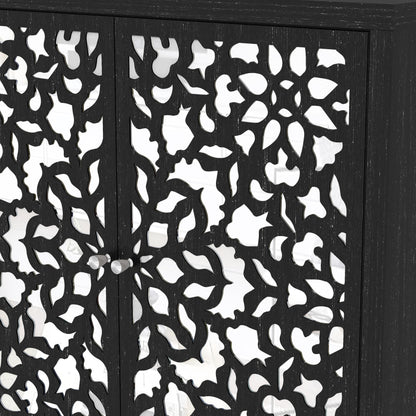 Galano Norwich 2 Door Sideboard - Moden Laser Cut Pattern with Acrylic Mirror Storage Cabinet for Living Room, Bedroom, or Kitchen (Rustic Black Oak)