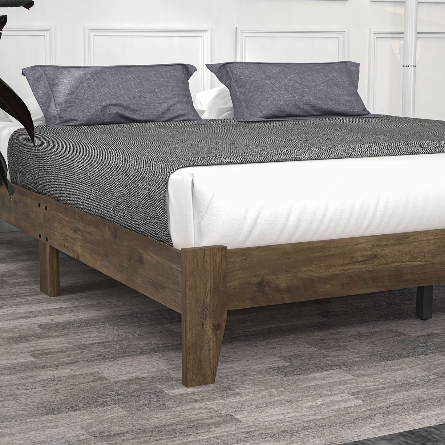 Galano Milton Platform Double Bed - Stylish Wooden Bedframe - Sturdy Platform Bedframe for Adult - Wood Slat Support - Easy Assembly - Bedroom Furniture - Knotty Oak