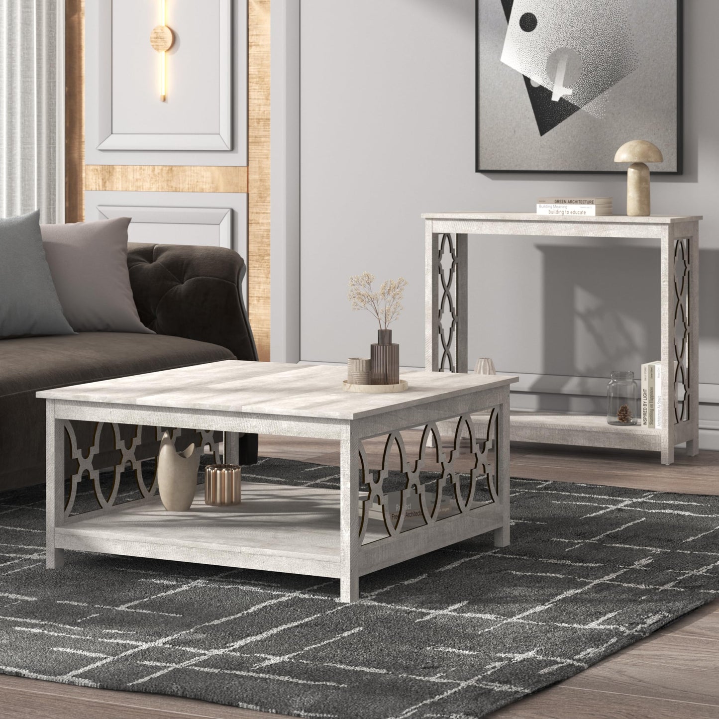 Galano Heron Modern Coffee Table for Living Room, Wood Square Center Table with Storage Shelf, Wooden Accent Cocktail Table for Home Office Small Apartment, 34.8" D x 34.9" W x 17.1" H, Knotty Oak