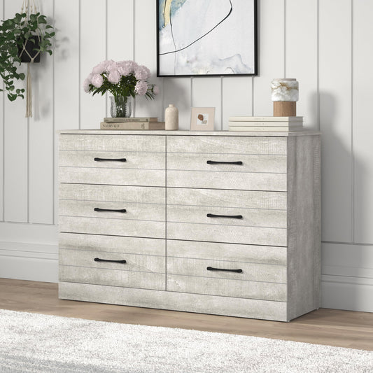 Galano Elis Wooden 6 Drawer Dresser for Bedroom with Interlock, Modern Storage Chest Dresser for Nursery and Children, Wide Closet for Kids Room, 47.2" W x 15.8" D x 31.5" H, Dusty Grey Oak