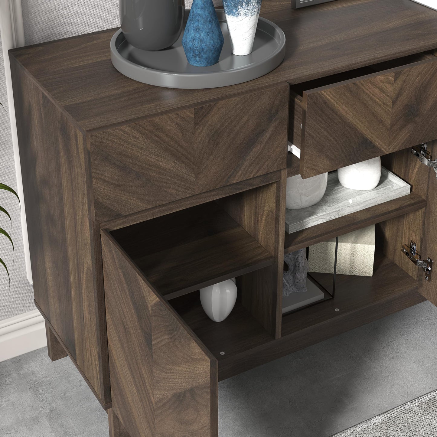 Galano Hanwell Sideboard mit 3 Türen und 3 Schubladen – Schrank-Aufbewahrungs-Organizer für Ihr Zuhause – Aufbewahrungs-Sideboard – verstellbare Regale (Walnuss)