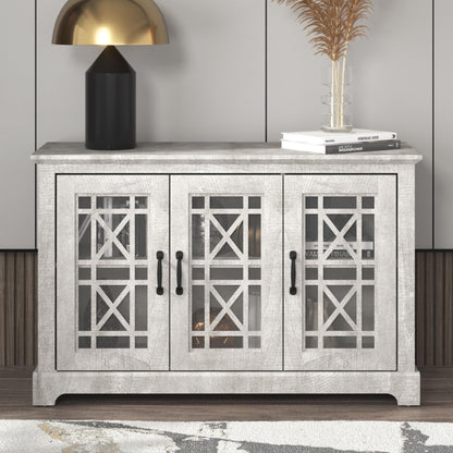 Galano Isadora 3 Door Sideboard with Acrylic Mirrors, Kitchen Buffet Cabinet, Farmhouse Coffee Bar Display Cabinet for Home Kitchen, Living Room, Dining Room and Hallway, Dusty Grey Oak