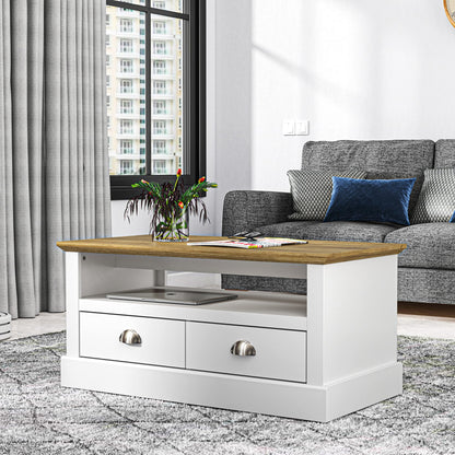 Galano Sufy Coffee Table - 2 Drawer Storage Unit - Engineered Wood Storage Cabinet, Rectangular Living Room Table with Storage - 50 x 94 x 45.3 cm - White