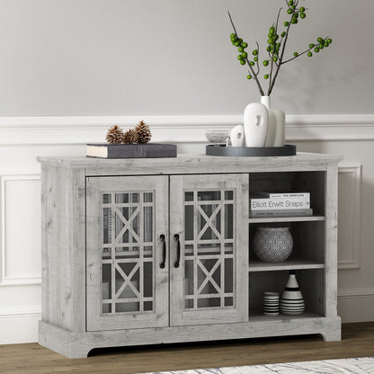 Galano Isadora 3 Door Sideboard with Acrylic Mirrors, Kitchen Buffet Cabinet, Farmhouse Coffee Bar Display Cabinet for Home Kitchen, Living Room, Dining Room and Hallway, Dusty Grey Oak