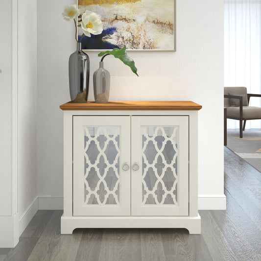 Galano Novara 2 Door Sideboard, Storage Cabinet and Organizers - Display Cupboard Console - Freestanding Cabinet for Living Room, Entryway, Hallway, Kitchen (Ivory/Oak)