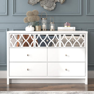 Galano Iris 3 Plus 4 Drawer Chest - Modern Multi Chest with Mirrored Drawers - Organizers and Storage Cabinet for Bedroom – Console for Entryway - Hallway or Living Room - White