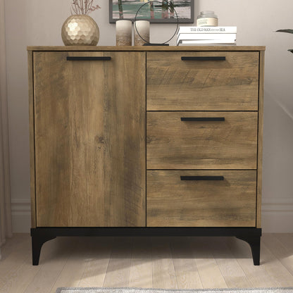 Galano Lawrence 1 Door 3 Drawer Sideboard - Cabinet Storage Organizer for Your Home - Storage Sideboard - Adjustable Shelves (Dusty Grey Oak)