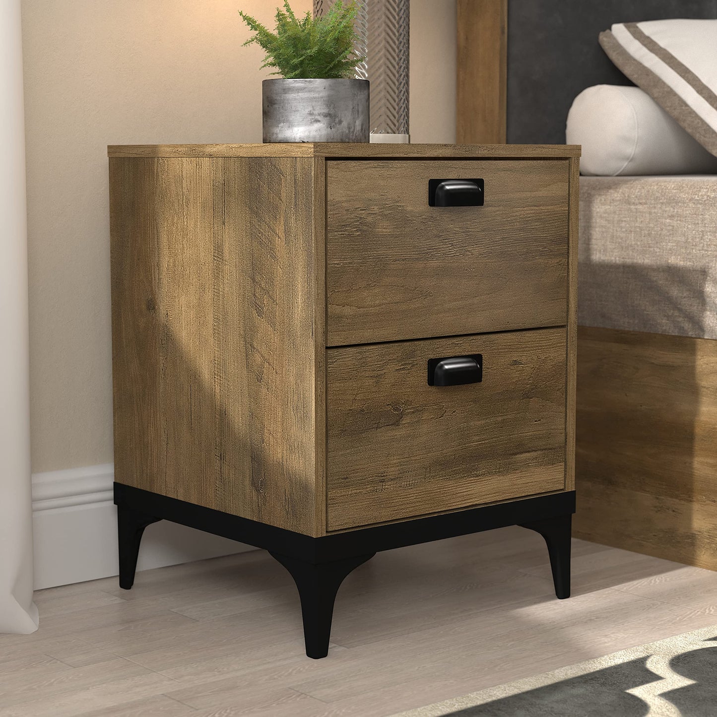 Galano Lawrence 2 Drawer Bedside Table - Bedside Dresser for Bedroom - Organizers and Storage Cabinet for Hallway, Entryway, Living Room, (Knotty Oak)