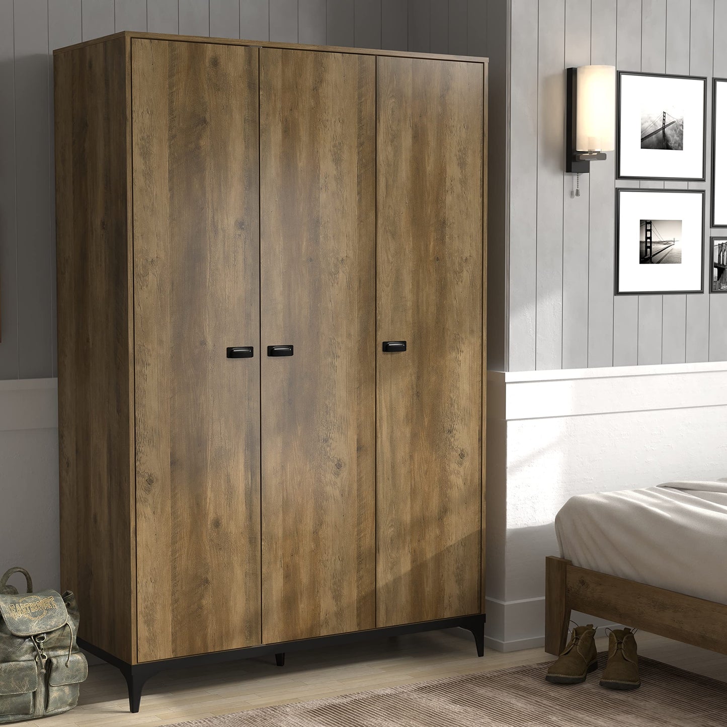 Galano Lawrence 3 Door Wardrobe - Stylish & Sturdy 3 Door Wardrobe - Bedroom Furniture Unit with Hanging Rail Storage - ‎W116.6 x D51.3 x H180.5 cm - Dusty Grey Oak