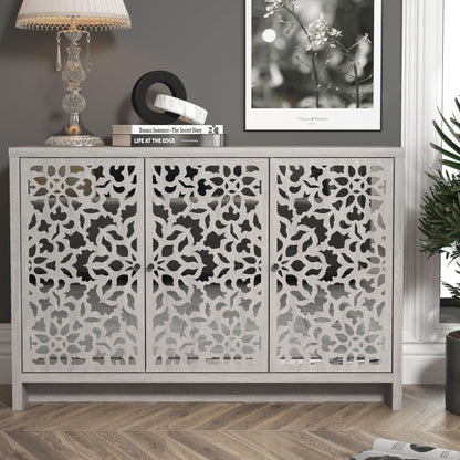 Galano Norwich 2 Door Sideboard - Moden Laser Cut Pattern with Acrylic Mirror Storage Cabinet for Living Room, Bedroom, or Kitchen (Rustic Black Oak)