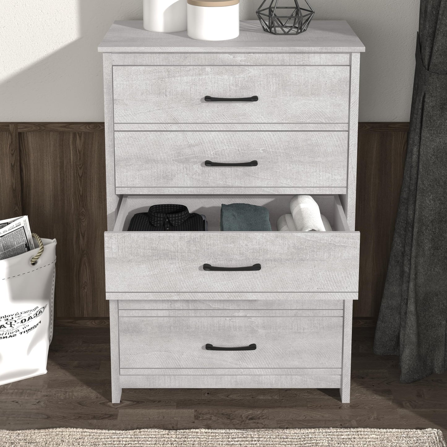 Galano Elis Wooden 5 Drawer Dresser for Bedroom with Interlock, Modern Storage Chest for Nursery and Children Room, 15.8" D x 31.5" W x 47.2" H, Dusty Grey Oak