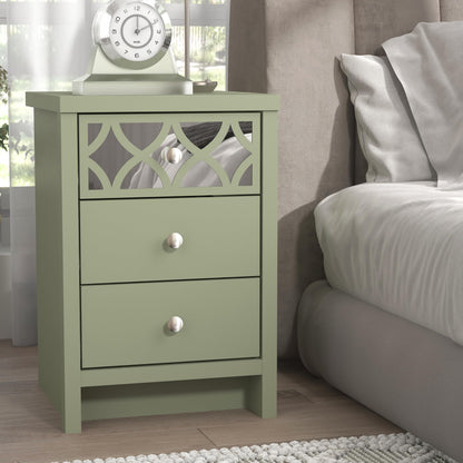 Galano Iris 3 Drawer Bedside - Modern Cabinet with 1 Mirrored Drawers - Organizers and Storage for Bedroom – Console for Entryway - Hallway or Living Room - Sage Green