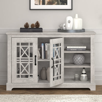 Galano Isadora 3 Door Sideboard with Acrylic Mirrors, Kitchen Buffet Cabinet, Farmhouse Coffee Bar Display Cabinet for Home Kitchen, Living Room, Dining Room and Hallway, Dusty Grey Oak