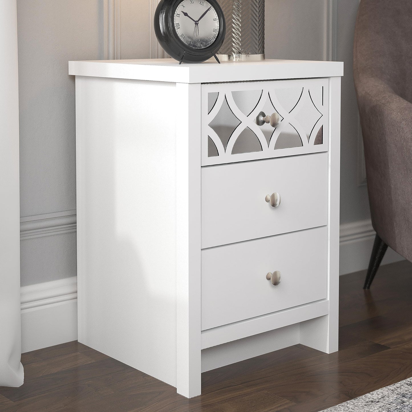 Galano Iris 4 Drawer Chest - Modern Cabinet with 1 Mirrored Drawers - Organizers and Storage for Bedroom – Console for Entryway - Hallway or Living Room - Grey,