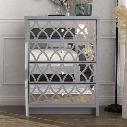 Galano Iris 4 Drawer Chest - Modern Cabinet with 1 Mirrored Drawers - Organizers and Storage for Bedroom – Console for Entryway - Hallway or Living Room - Grey,