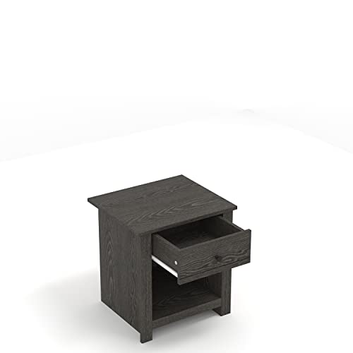 Genoa 1 Drawer Nightstand - Bedside Table Bedroom - Bedside Cabinet - Spacious Storage End Table - Sofa Side Table - Storage Cabinet Living Room Furniture - Dark Grey Oak - Galano Furniture