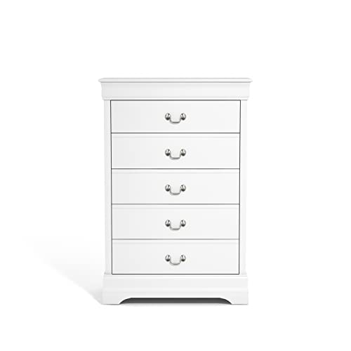 Galano Ireton Ultra Fast Assembly & Toolfree 5 Drawer Dresser - Dressers - Tall Chest of Drawers - Storage for Clothes - Storage Chest - White - Galano Furniture