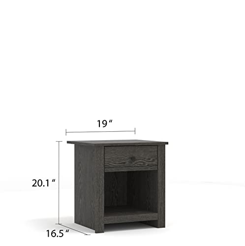 Genoa 1 Drawer Nightstand - Bedside Table Bedroom - Bedside Cabinet - Spacious Storage End Table - Sofa Side Table - Storage Cabinet Living Room Furniture - Dark Grey Oak - Galano Furniture