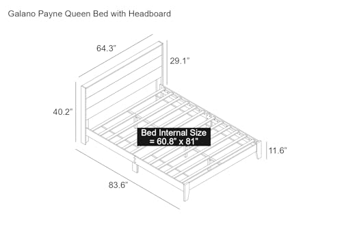 Galano Payne Queen Bed Frame with Headboard - Bed Frame Queen Size - Queen Size Bed Frame - Wood Bed Frame - No Box Spring Needed - Strong Weight Capacity - White