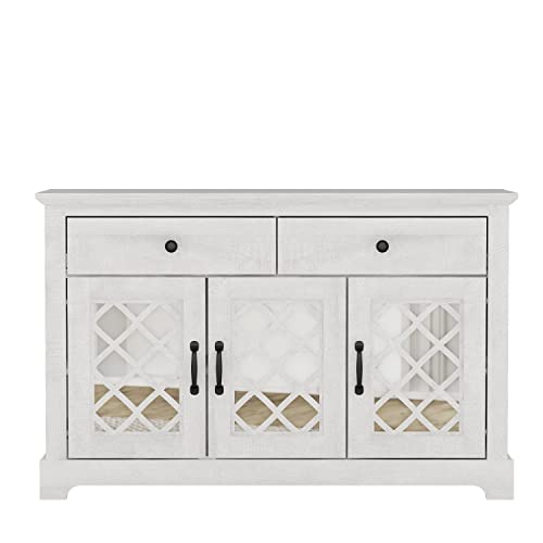 Galano Millicent Sideboard with Drawer - Modern Accent Buffet Cabinet with 3 Mirror Doors - Organizers and Storage – Cabinet for Entryway - Hallway or Living Room - Easy Assembly - Dusty Grey Oak