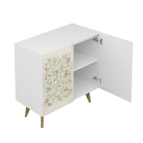 Galano Capson Fleur 2 Door Sideboard - Buffets & Sideboards - Storage Cabinet - Buffet Cabinet - Accent Cabinet - Credenza for Living Room - Printed Doors - White with Printing