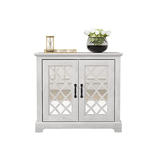 Galano Millicent 2 Door Sideboard - Buffets & Sideboards - Storage Cabinet - Buffet Cabinet - Accent Cabinet - Credenza for Living Room - Acrylic Mirror - Dusty Grey Oak