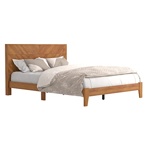 Galano Weiss Queen Bed Frame with Headboard - Bed Frame Queen Size - Queen Size Bed Frame - Wood Bed Frame - No Box Spring Needed - Strong Weight Capacity - Amber Walnut