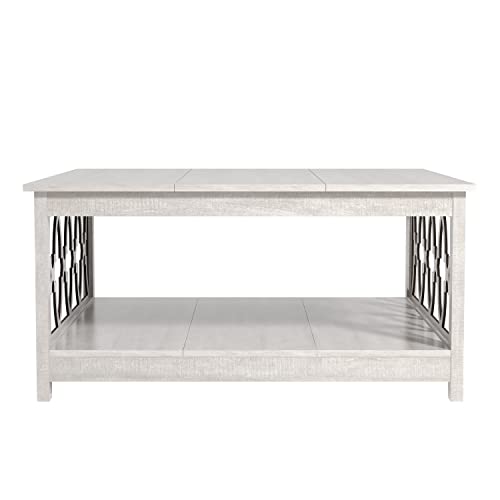 Galano Heron Modern Coffee Table for Living Room, Wood Coffee Table with Storage Shelf, Square Center Table Wooden Accent Cocktail End Table for Home Office Small Apartment, Dusty Grey Oak