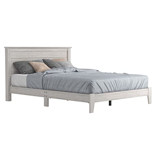 Galano Tiena Bed Frame - Wood Platform with Headboard - Bedroom - Wooden Slat Support - No Box Spring Needed - Easy Assembly - Queen Size - Dusty Grey Oak