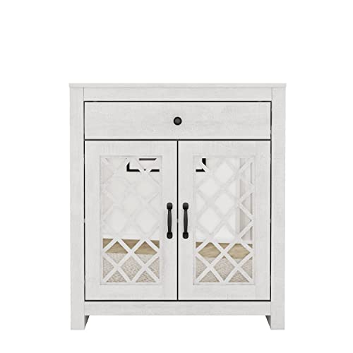 Galano Millicent Accent Cabinet with Drawer - Modern Distressed Oak Finish - Entryway - Foyer or Living Room - Easy Assembly - Acrylic Mirror Door - Dusty Grey Oak