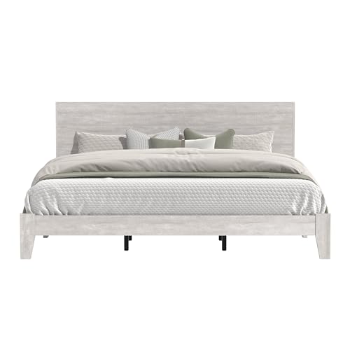 Galano Payne King Bed Frame and Headboard - King Size Bed - King Size Bed Frame - King Bed Frame and Headboard - No Box Spring Needed - Easy Assembly - Dusty Grey Oak