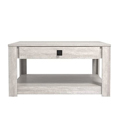 Galano Philia Square Storage Coffee Table with Drawer - Living Room Shelf - Hidden Storage - Distressed Rustic Wood Finish - (Dusty Grey Oak)