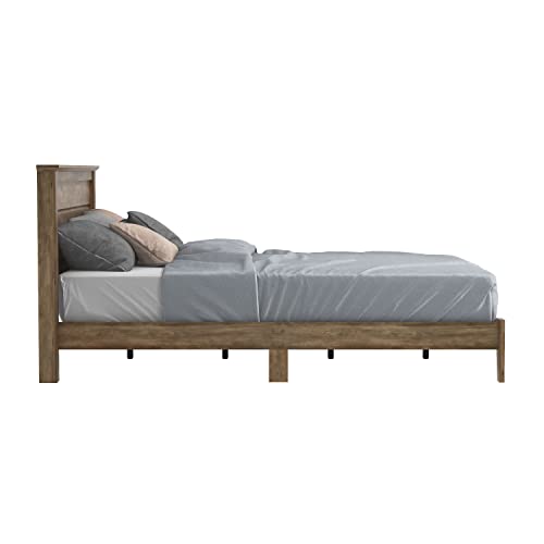 Galano Tiena Bed Frame - Wood Platform with Headboard - Bedroom - Wooden Slat Support - No Box Spring Needed - Easy Assembly - Queen Size - Knotty Oak