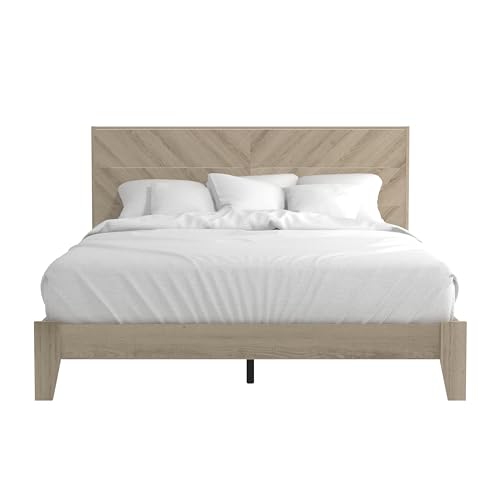 Galano Weiss Queen Bed Frame with Headboard - Bed Frame Queen Size - Queen Size Bed Frame - Wood Slat Support - No Box Spring Needed - Strong Weight Capacity - Oslo Oak