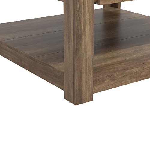 Galano Philia Square Storage Coffee Table with Drawer - Living Room Shelf - Hidden Storage - Distressed Rustic Wood Finish - (Knotty Oak) - Galano Furniture