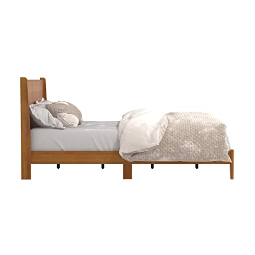 Galano Abby Retro Queen Bed Frame with Headboard - Bed Frame Queen Size - Queen Size Bed Frame - Wood Bed Frame - No Box Spring Needed - Strong Weight Capacity - Amber Walnut